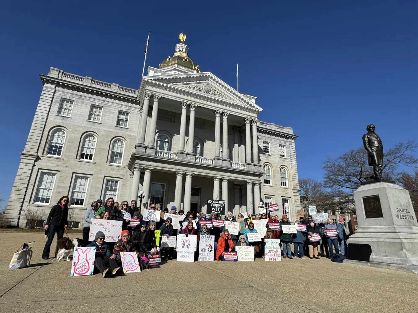 An image of a pro-public education rally at the NH State House in 2025