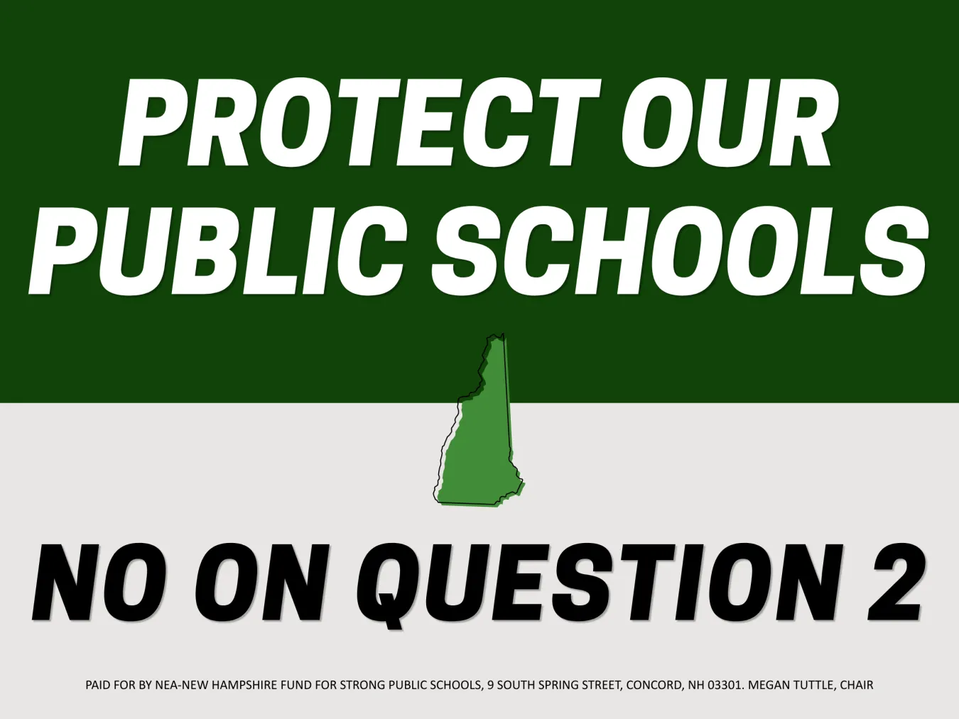 A green and gray graphic that reads: "Protect Our Public Schools: No On Question 2"