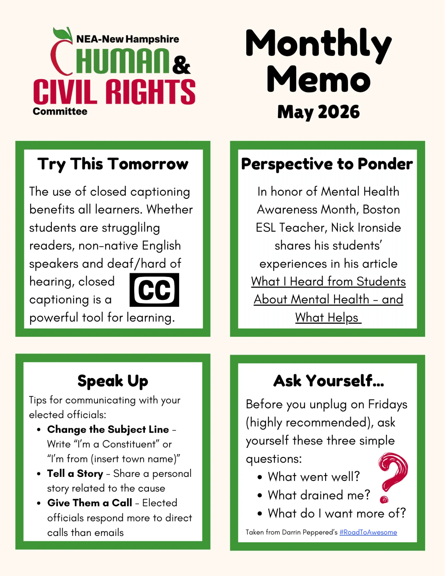May 2026 HCR Committee Monthly Memo Graphic