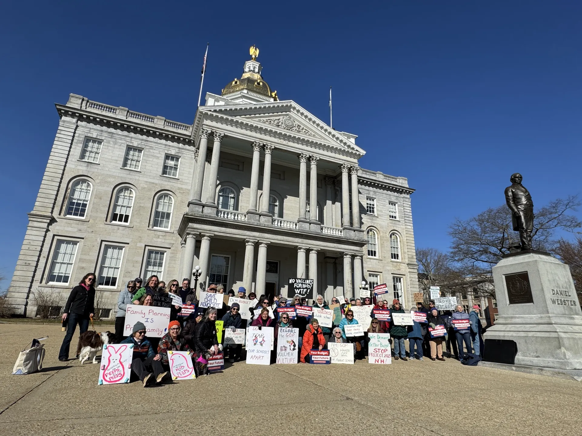 An image of a pro-public education rally at the NH State House in 2025